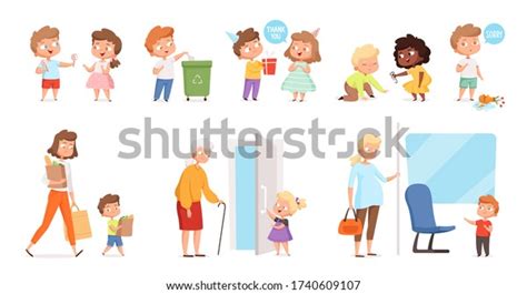 Behaving Kids Childrens Good Manners Helping Stock Vector (Royalty Free ...