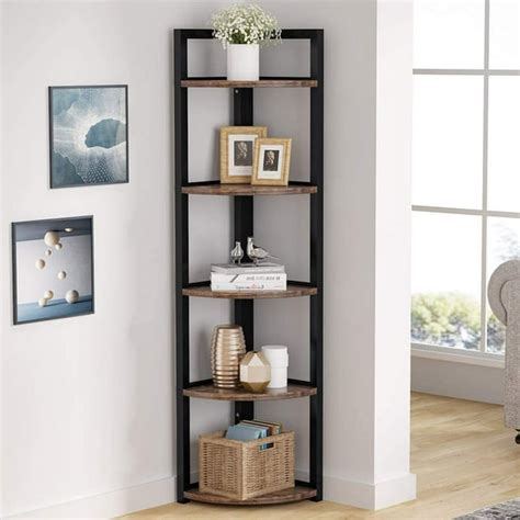 Tribesigns Rustic Corner Shelf Stand5 Tier Corner Bookshelf Small