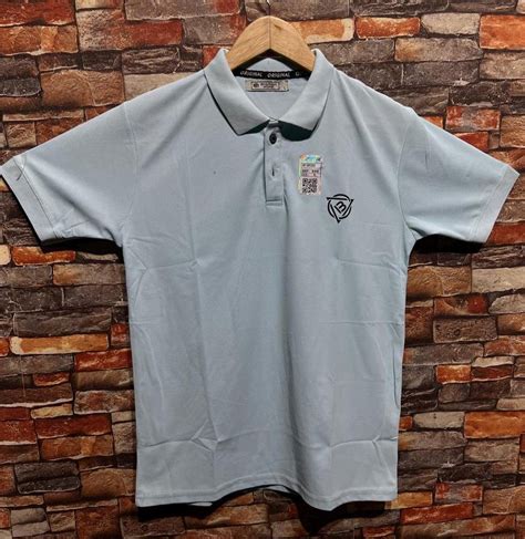 Logo Print Light Grey Men Cotton Matty T Shirt Polo Neck At Rs In