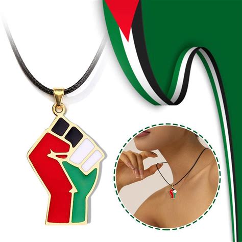 Palestine Flag Fist Necklace Pendants With 50cm Chain Palestinian F