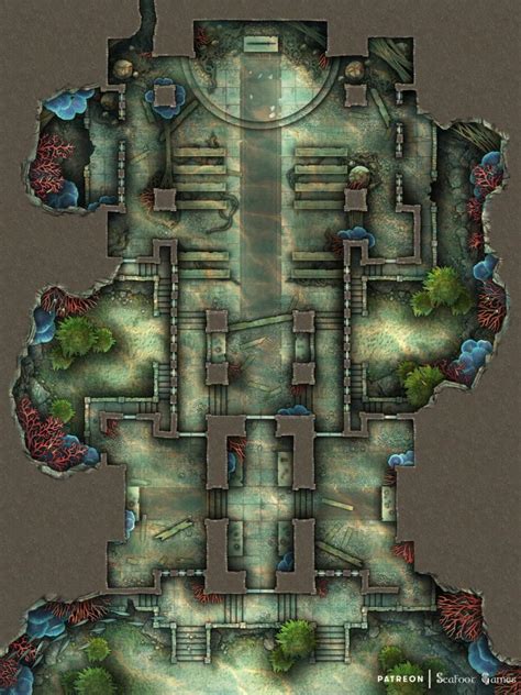 Infested Underwater Temple Ruins Free TTRPG Battlemap Adventure