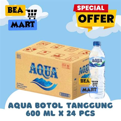 Aqua Tanggung 600 Ml 1 Dus Isi 24 Botol Air Mineral Sedeng 600ml