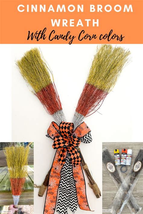 Diy Cinnamon Broom Wreath With Candy Corn Colors