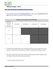 CHEM100 Molecule Shapes Student Handout Pt2 Docx Molecule Shapes