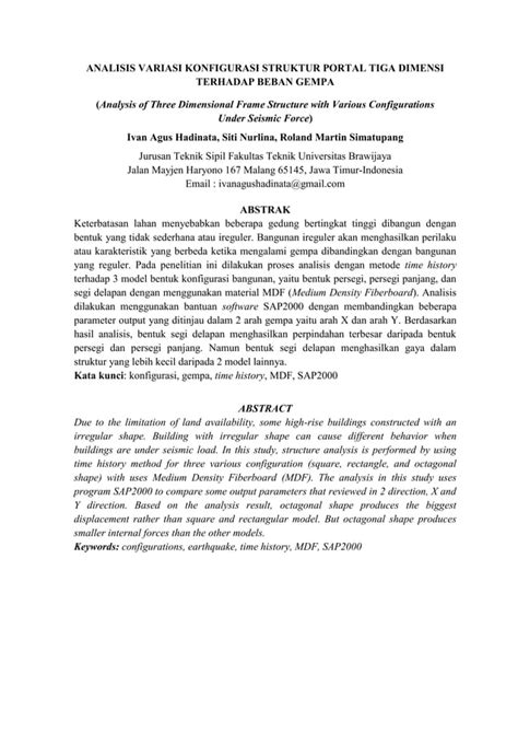1 Analisis Variasi Konfigurasi Struktur Portal Tiga Dimensi Terhadap