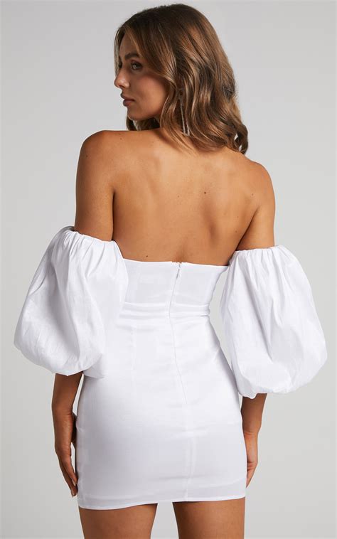 Kaylene Mini Dress Off Shoulder Puff Sleeve Dress In White Showpo Usa