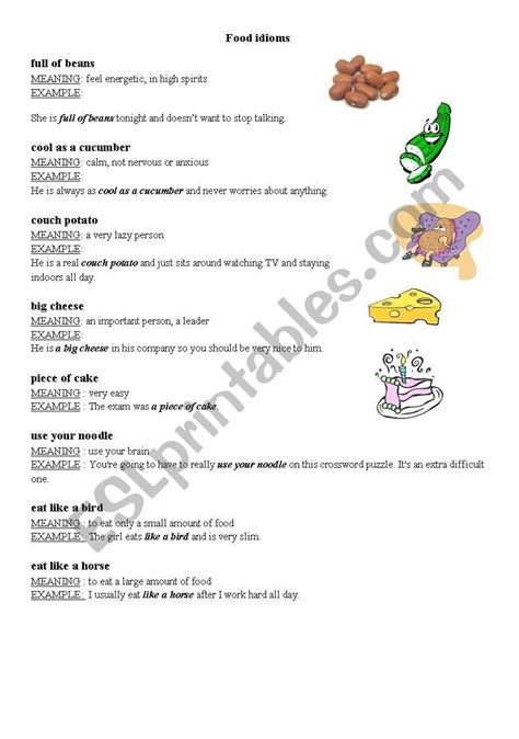 Food Idioms Esl Worksheet By Mio