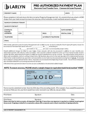 Fillable Online Electronic Fund Transfer Form Commercial Lease Payment