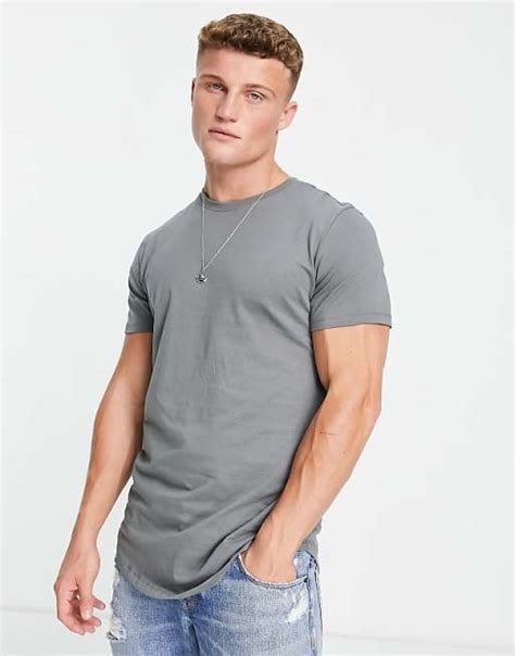 Jack And Jones Essentials Cotton Longline Curved Hem T Shirt In Gray Asos