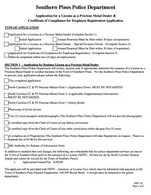 Fillable Online Application For A License As A Precious Metal Dealer