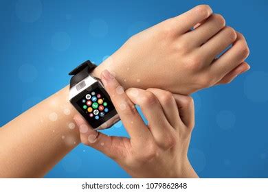 Naked Female Hand Smartwatch Application Icons Stock Photo