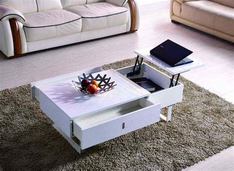 Table Basse Relevable Multifonction Laque Blanc Decoinparis