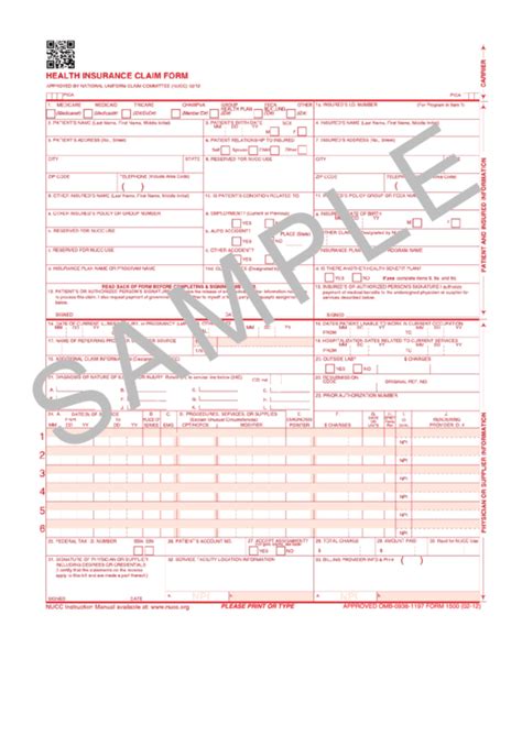 Form Cms 1500 Health Insurance Claim Form Sample Printable Pdf Download