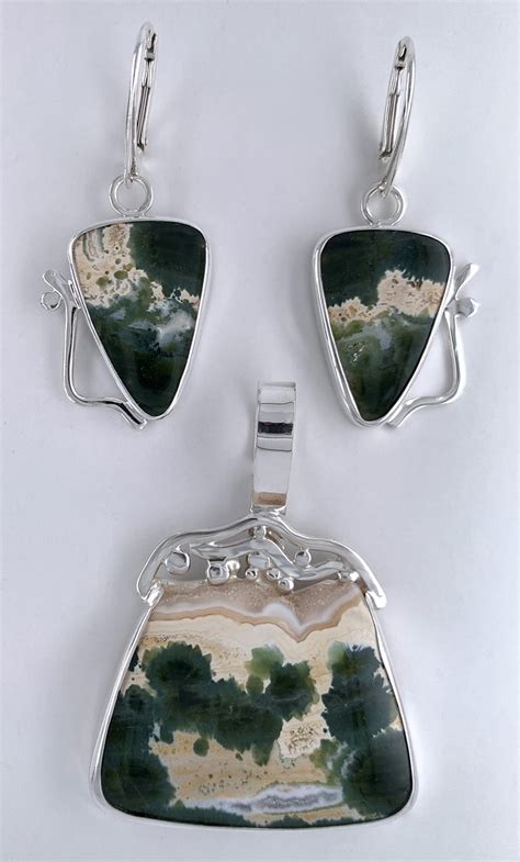 Mexican Jasper Silver Pendant And Earrings Marilyn Greenwood Designs