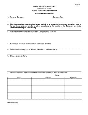 Fillable Online Cipo Gov Form Articles Of Incorporation