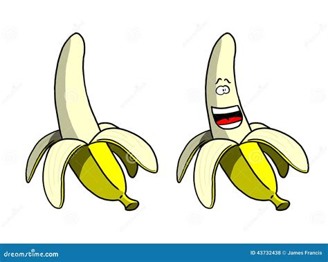 Cartoon Peeled Banana and Smiling Peeled Banana Stock Illustration ...