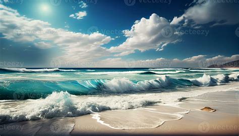 Beautiful Panoramic Sea Scape With Surf Waves Beautiful Sea Image