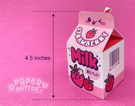 Kawaii Strawberry Milk Carton Box Template Svg Cut Files Etsy Canada