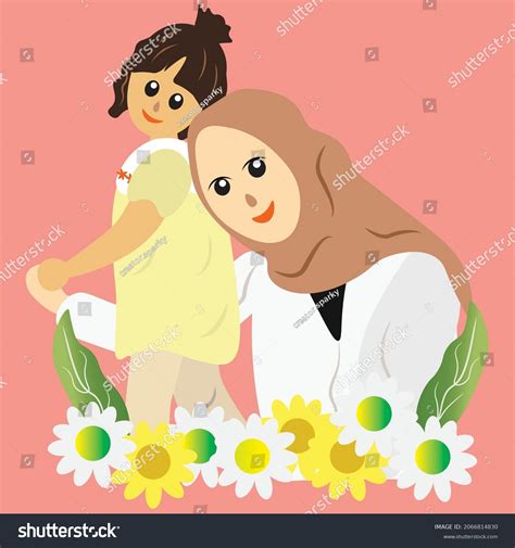 Mother Daughter Frame Flowers Symbolised Beauty เวกเตอร์สต็อก ปลอดค่า