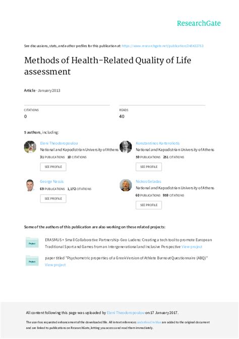 Pdf Methods Of Health Related Quality Of Life Assessment