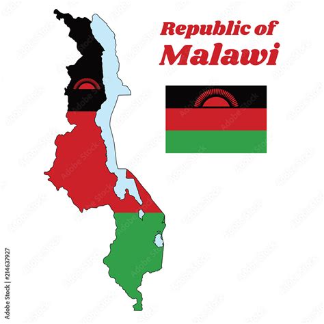 Map Outline And Flag Of Malawi A Horizontal Triband Of Black Red And