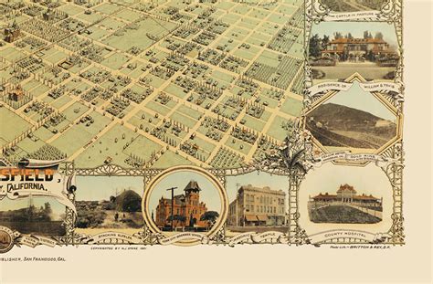 Bakersfield California In 1901 Bird S Eye View Map Aerial