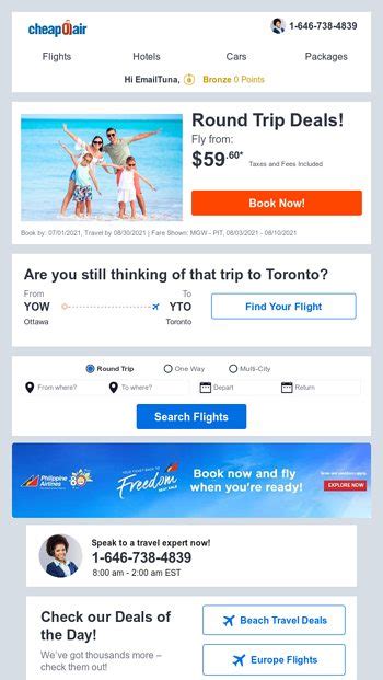 Round Trip Deals Fly From 59 60 CheapOair Email Archive