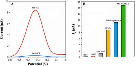 Dpv Curves A Of The Bare Gce And Mf Au Gce And Peak Current Values