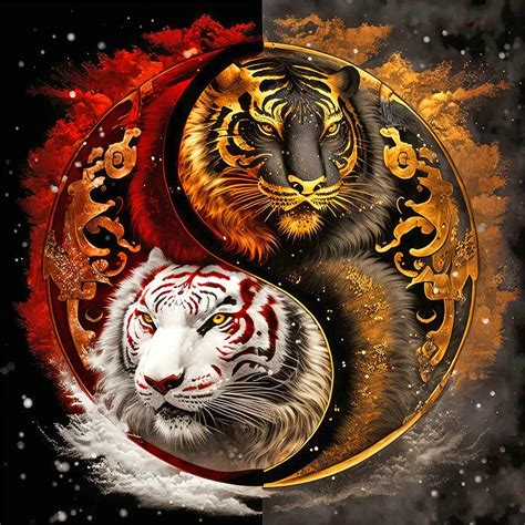 Yin Yang White Tiger And Black Tiger Full Round Drill Diamond