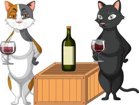 Two Cats Drinking Wine 6157929 Vector Art At Vecteezy