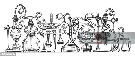 Lab Flasks Connected With Test Tubes Chemical Laboratory Experiment