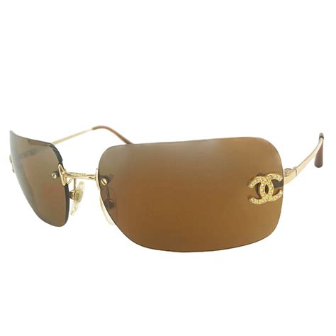 Chanel Diamante Rimless Sunglasses In Brown Gold Nitryl