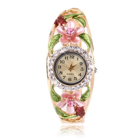 Round Type Womens Female Watch Crystal Hollow Flower Watches Bands