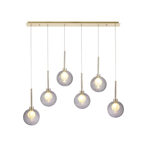 Fabula Tamworth 6 Light Linear Pendant Round Shades With Inner Frosted Globes French Gold