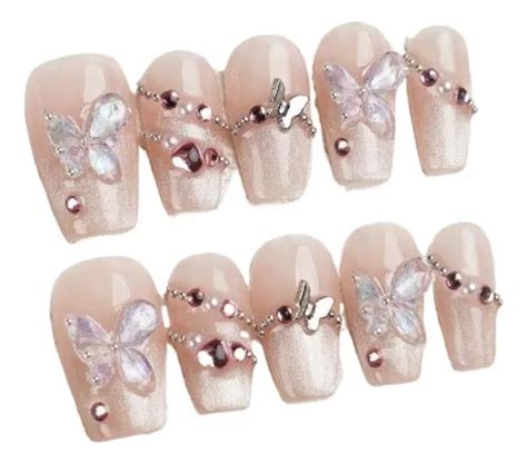 Clavo Pintado A Mano Rosa Nude Aplicación Mariposa Sticker Meses sin interés