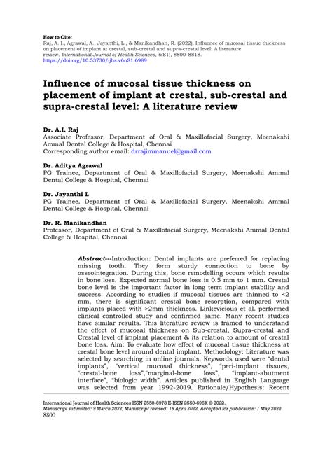 Pdf Influence Of Mucosal Tissue Thickness On Placement Of Implant At