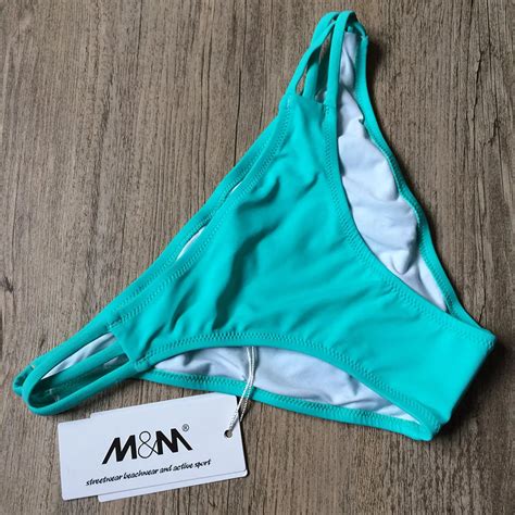 M M 2017 Sexy Solid Thong Bikini Brazilian Cut Swimwear Women Bottom