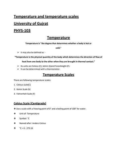 SOLUTION: Temperature and temperature scales - Studypool