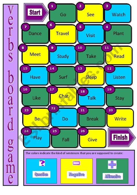 Verbs Board Game ESL Worksheet By Daniela Lopes