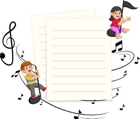 Two Kids riding music notes with paper blank background 13799570 Vector ...