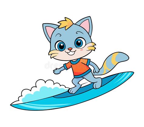 A Little Cat Surfing On The Sea Stock Illustration Illustration Of