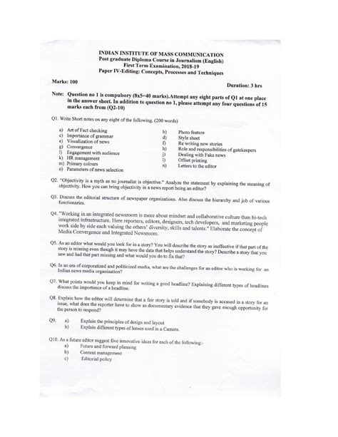 Iimc Journalism Pg Diploma English Question Paper Indcareer Docs