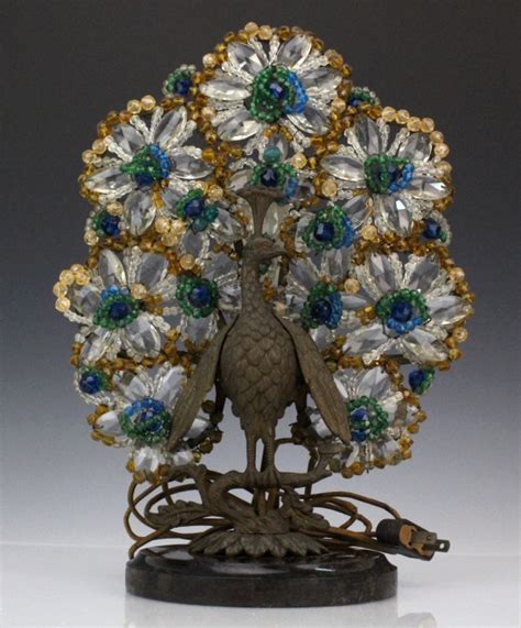 Sold At Auction Czech Crystal Glass And Bronze Art Deco Peacock Lamp