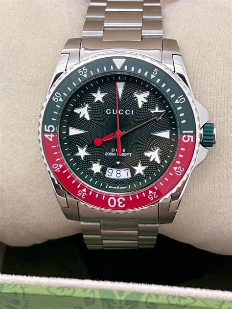 Gucci Dive Ya136222 45 Mm Stainless Steel Case Stainless Steel Band Quartz Watch Ebay