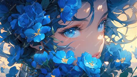 Premium AI Image | an anime and flower in blue