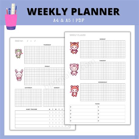 Printable Weekly Planner Kawaii Series Bprintable