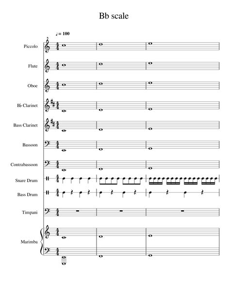 Bb Scale Sheet Music For Flute Clarinet In B Flat Oboe Bassoon Snare Drum Mixed Ensemble