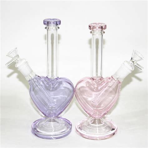 Dropshipping Love Heart Purple Glass Dab Rig Bong With Mm Female