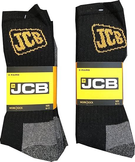 Mens 6 Pack Jcb Work Socks Size 6 11 Thick Black And Grey Reinforced