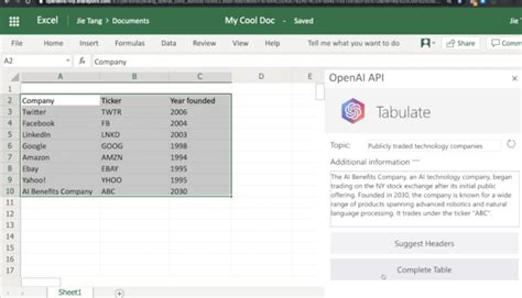 Excel Openai Tabulate Yapay Zeka Rnekleri